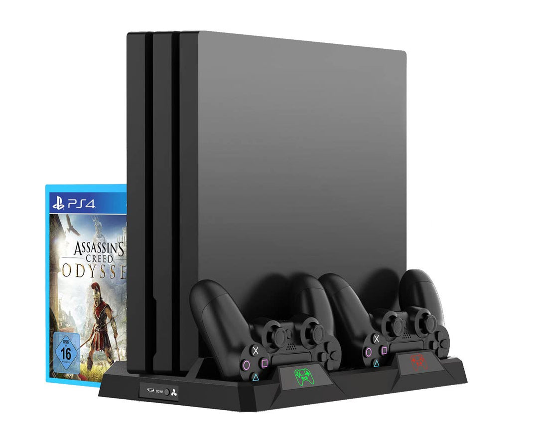 ElecGear PS4 Stand Vertical Stand, Cooling Fan, Dual Charger Charging Station Controller Charger with Storage of 16 Games for DualShock 4 and PS4 Controller, PS4 Pro, PS4 Slim