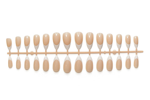 24-Piece French Press-On Nails Set – Nude Beige Base with White Tips – Medium Glossy False Nails – Natural Look, Easy Application, Long-Lasting - 1 Sheet - 24 Nail Pieces