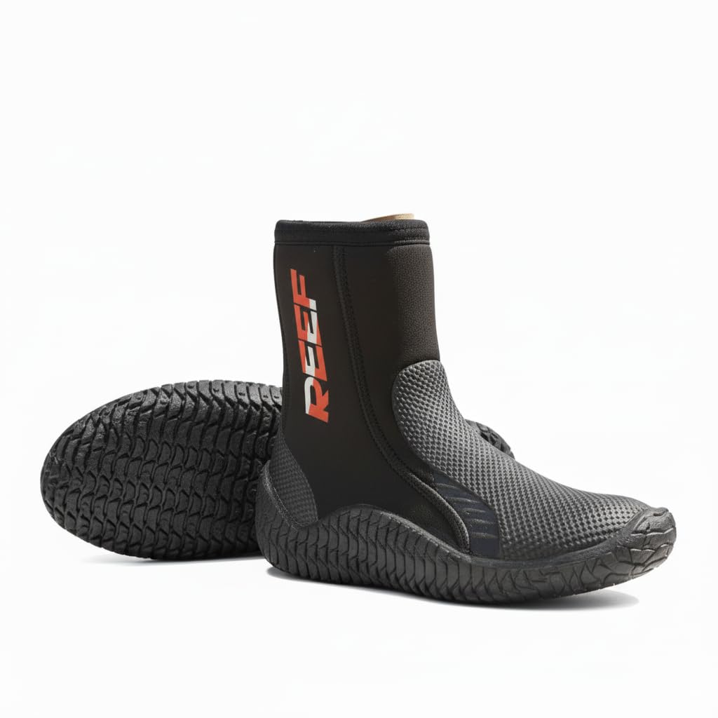 5mm Neoprene Diving Boots, Unisex, Rubber Sole with Zip Closure, Black, 850g