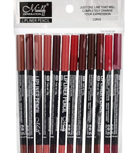 Lip Liner Set, 12 Pieces, Assorted Colors of Red and Brown