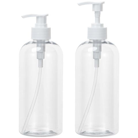 Pump Bottle Shampoo Pump Dispenser, Yebeauty Shampoo Bottles with Pump 16.9oz Clear Plastic Empty Refillable Shower Bottle 2 Pieces Containers with Travel Lock for Soap Cream Lotion Gel