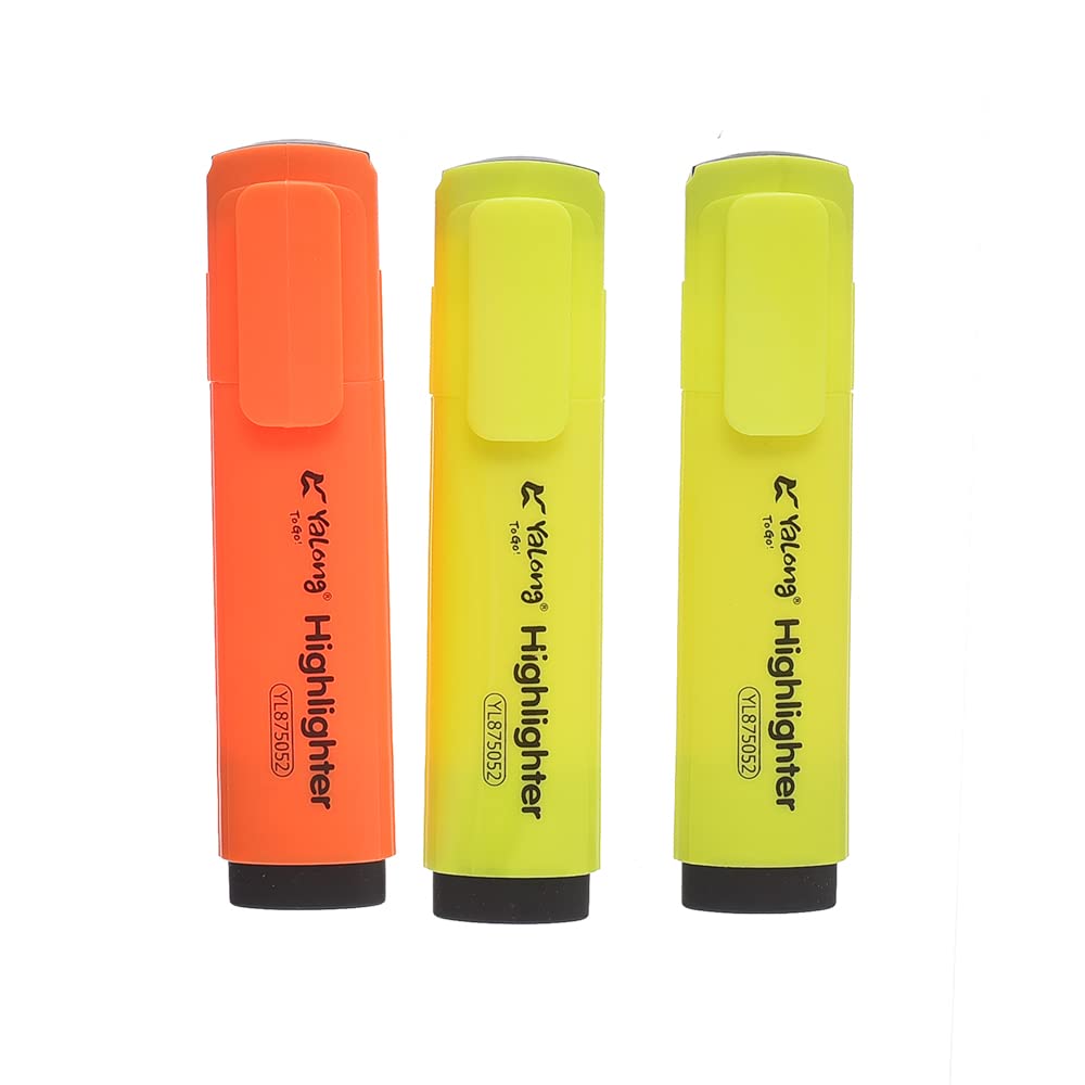 Yalong YL875052 High Quality Highlighter For Marking Best Sentences Set Of 3 Pcs. - Yellow Orange