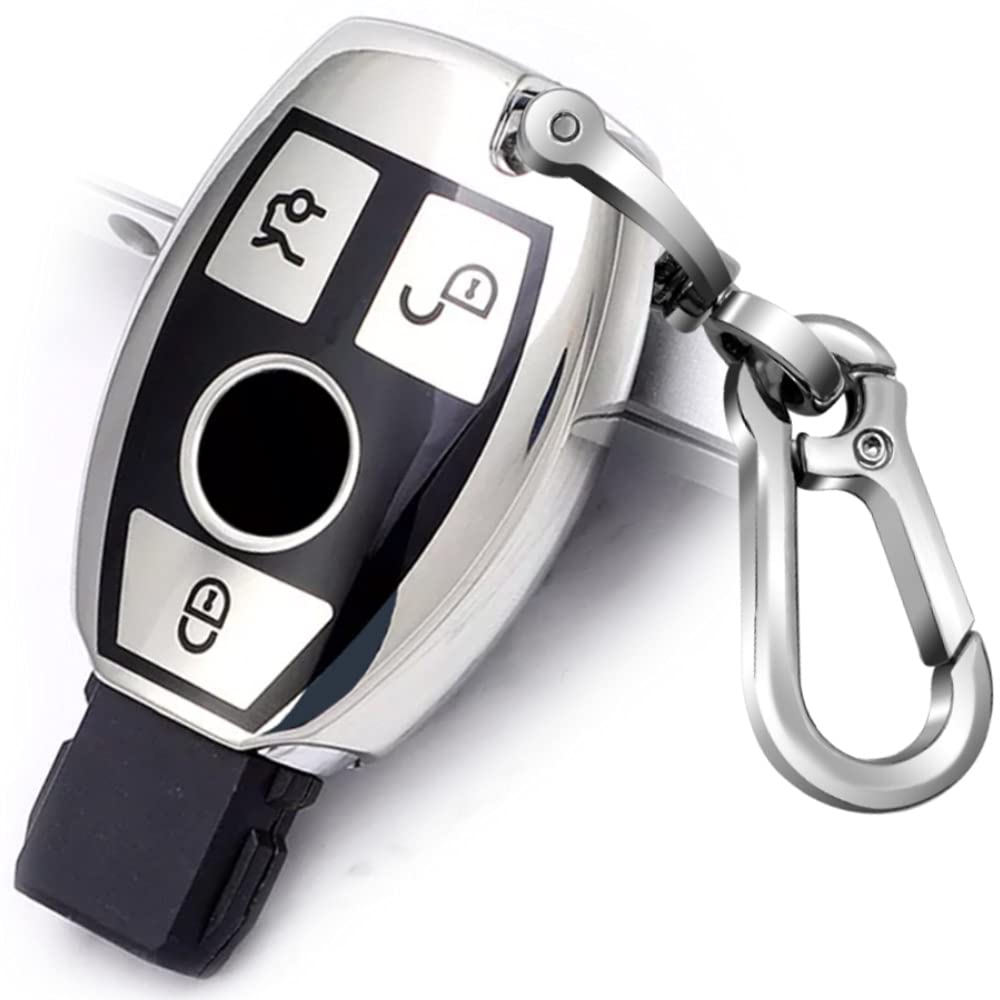 for Mercedes Benz Car Key Fob Cover,Soft TPU Key Case Protector with Keychain, Silver, 5CM*2.5CM*1.5CM