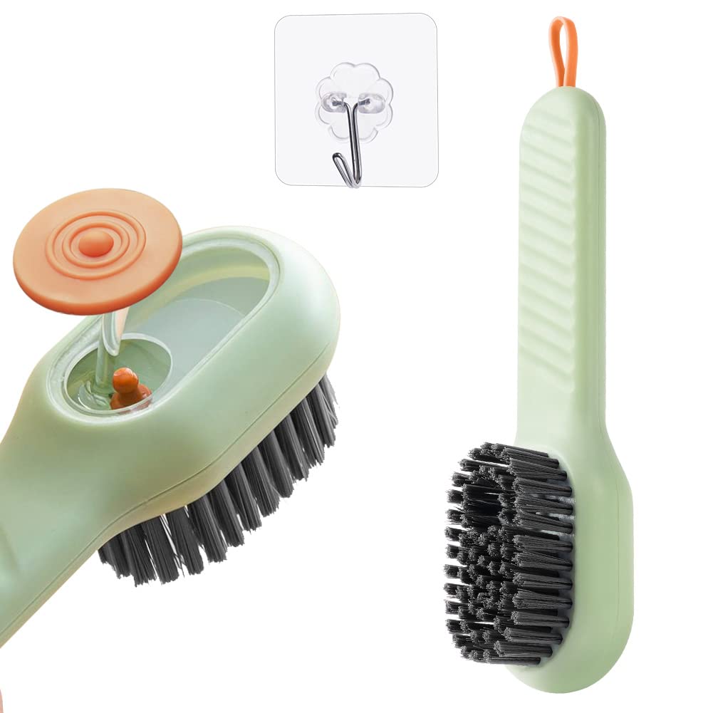 Flintronic Shoe Brushes with Soap Dispenser, Automatic Liquid Addition, Multifunctional Household Cleaning Tool, Washing Brushes for Clothes, Shoes, with 1 Hooks/Green