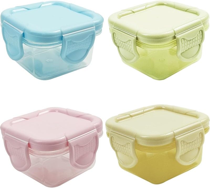 AREXOL 4 Small Leakproof Sauce Containers for Kids Lunchbox Reusable Food Jars for Ketchup Honey Snacks and Yogurt Ideal for School or Travel Use