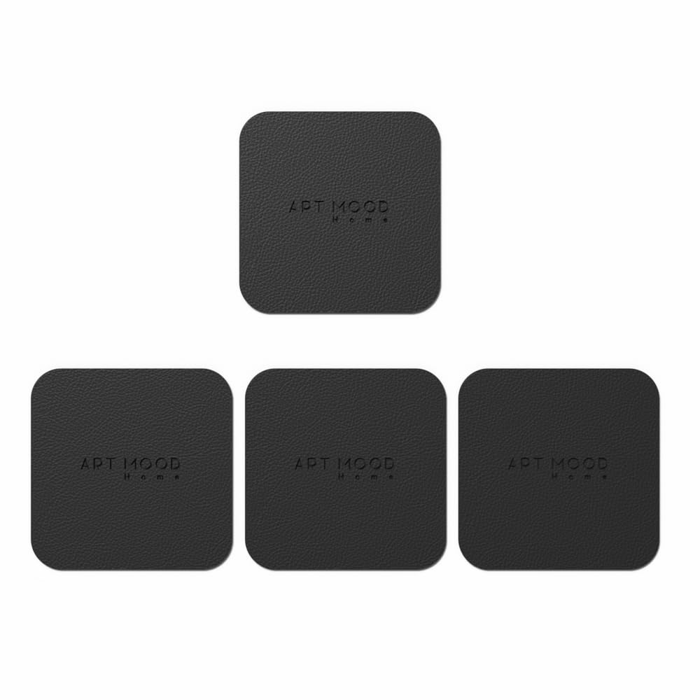 ART MOOD HOME Sqaure Leather Coaster Set - Premium Faux Leather Coasters with Stylish Touch, Heat-Resistant and Scratch-Proof - Perfect for Coffee Tables, Dining, and Home Decor, Set of 4 - Black