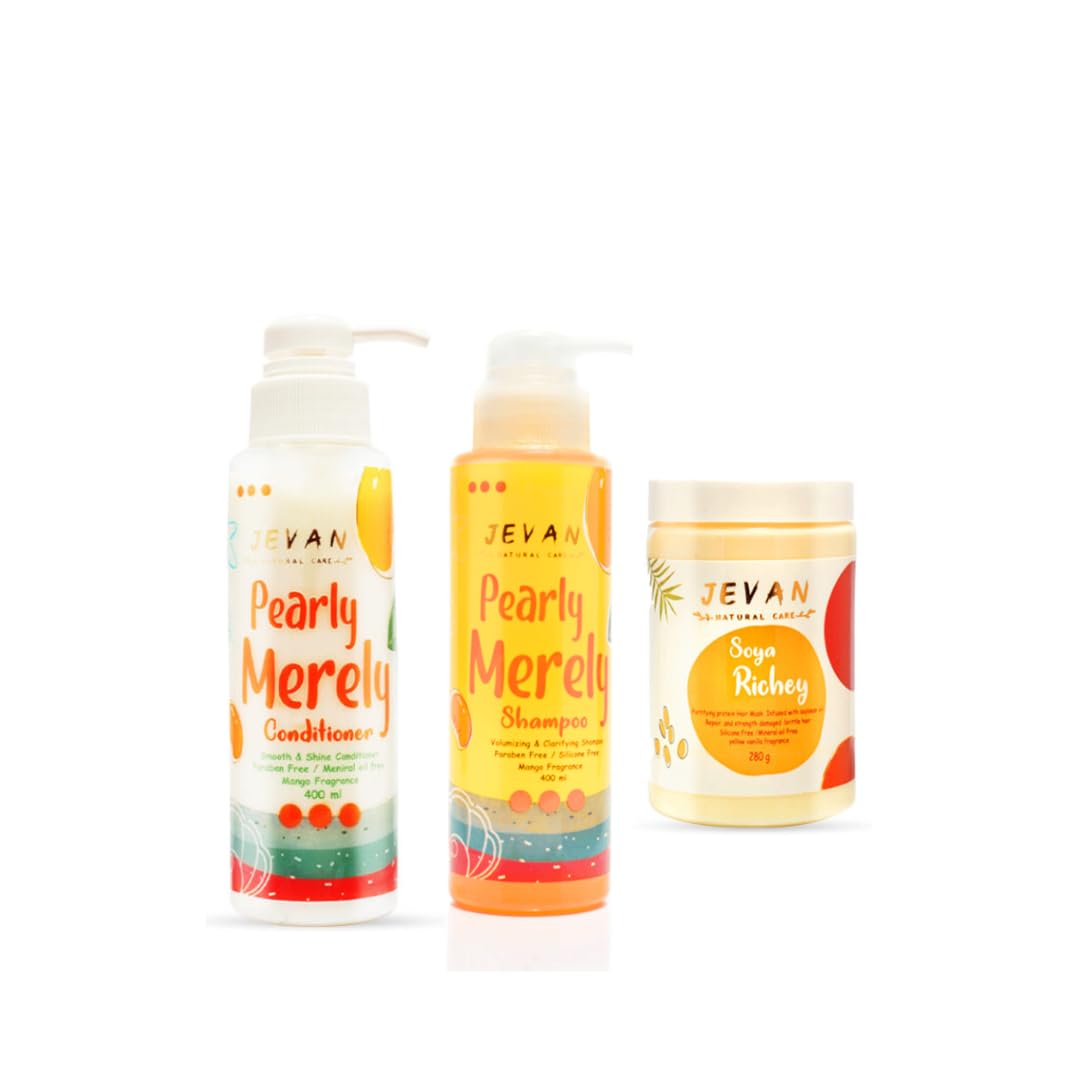 JEVAN Repairing Hair Set (Pearly Mearly Shampoo + Pearly Mearly Conditioner + Soya Richey Mask)