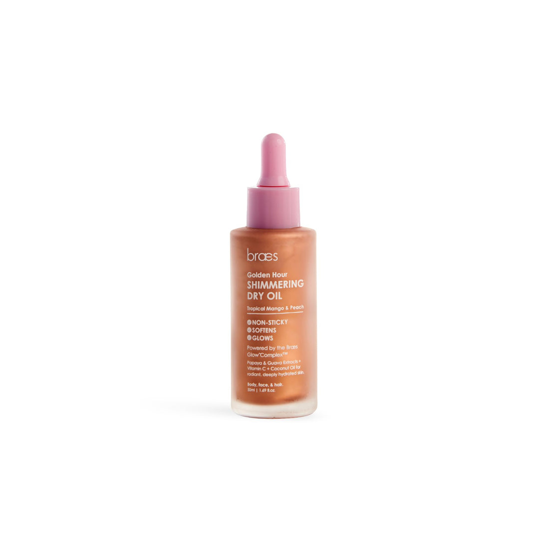 Braes Golden Hour Shimmering Dry Oil for Face, Body & Hair - Tropical Mango & Peach - Deeply Hydrates Skin - 50 ml