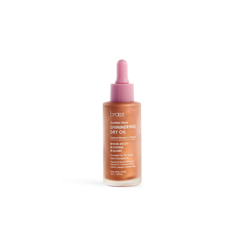 Braes Golden Hour Shimmering Dry Oil for Face, Body & Hair - Tropical Mango & Peach - Deeply Hydrates Skin - 50 ml