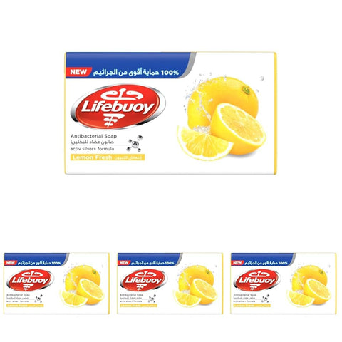 Lifebuoy Antibacterial Bar Soap Lemon Fresh Made with Activ Silver Formula 115G (Pack of 4)