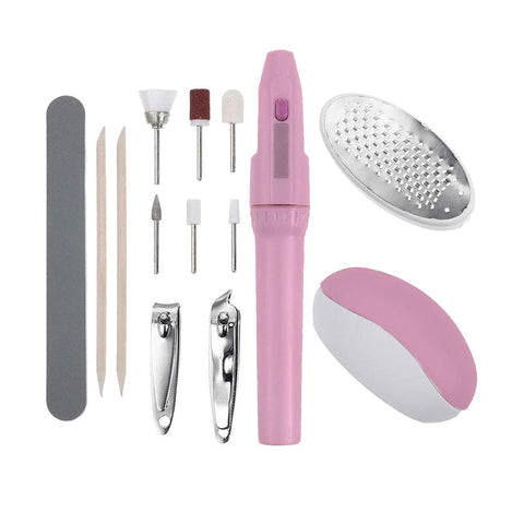 Professional Portable Manicure Pedicure Set, Battery Operated Electric Pedicure Pen with 6 Nail Care Tips, 2 Nail Clippers, Nail File and Cuticle File for Feet Dead Skin Exfoliator