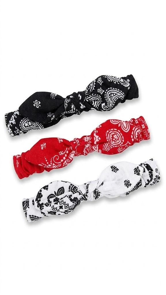 Fabric Headband, 3 Pieces (Black/Red/White)