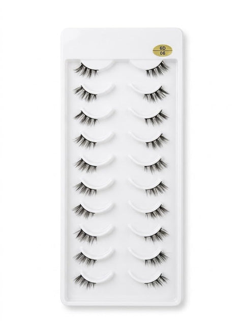3D Clear Band HALF Lashes 1 Natural Soft Faux Mink Lashes Cat Eye Wispy Short Cross Reusable False EyeLashes 10 Pairs - (N-6D/6)