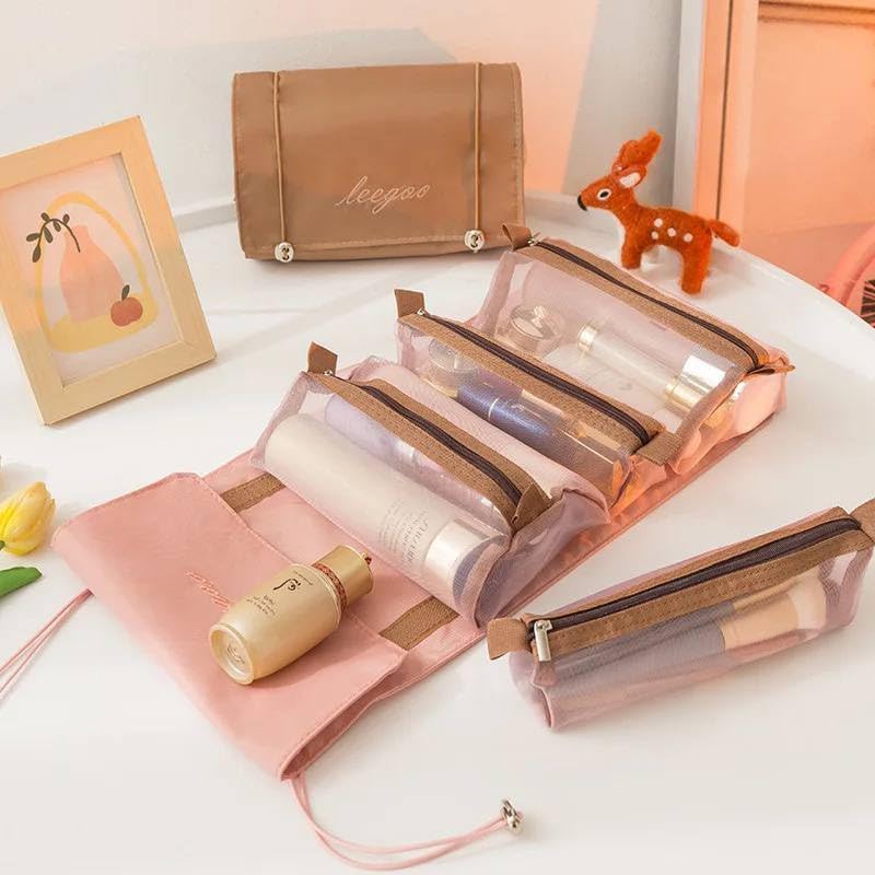 Portable Travel Makeup Bag Detachable Foldable Cosmetic Bag Large Capacity 4 in 1 Waterproof Organizer Bags for Women Girls