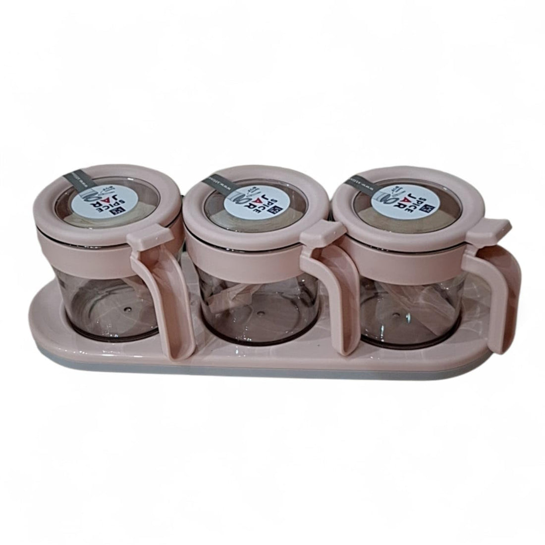 Spice Jars 3 Jars, 120ml Empty Square Spice Containers with Spice Spoons, Base and Lids