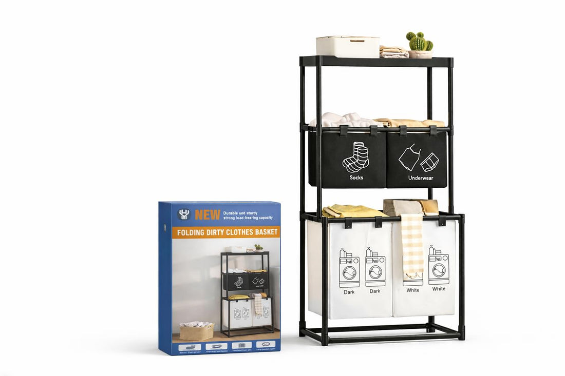 Downtown Laundry Sorter Shelf with Removable Bags 3 Tier Laundry Hamper Organizer with Storage Rack for Laundry Room Bathroom