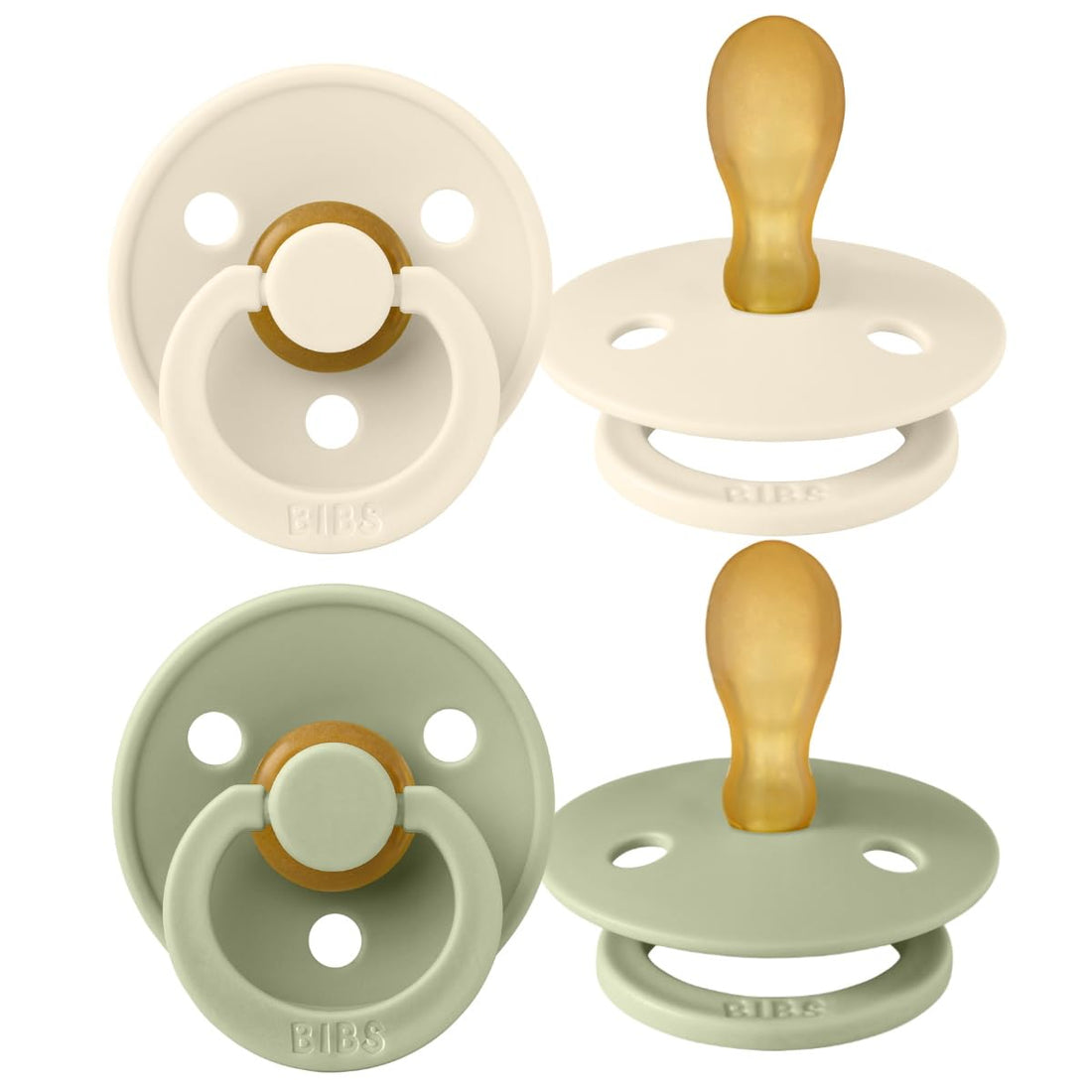 BIBS Pacifier 2 Pack, Latex, Size 2, Symmetrical, Ivory/Sage