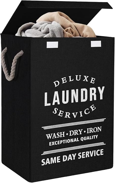 Laundry Basket with Lid, Upgrade Sturdy 85L Large Laundry Hamper - Waterproof Stylish Foldable Laundry Baskets for Storage Clothes Toys (Black)