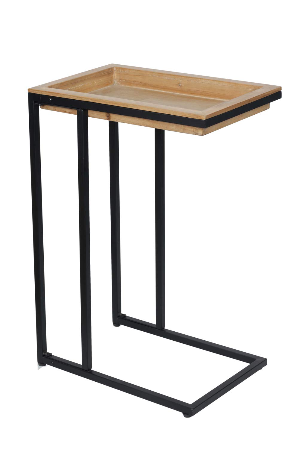 Industrial Modern Farmhouse Wood and Metal Sofa Foldable Side C-Table, Light Rustic Brown and Black, Fully Assembled, for Coffee Sofa Living Room and Bedroom