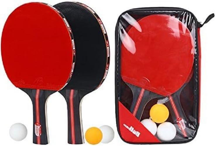 M-Store Quad Table Tennis Racket with 3 Balls, Black/Red