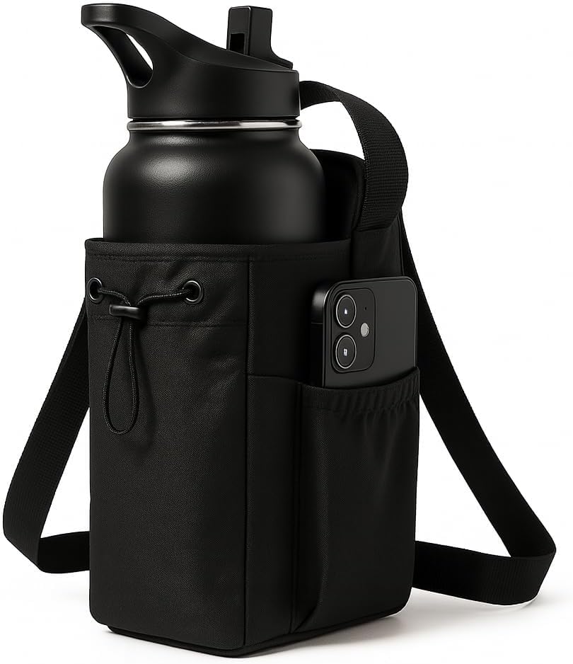 Magnetic Water Bottle Bag for Gym – Bottle Holder with Adjustable Shoulder Strap – Sports Bag for Phone & Keys – Strong Magnetic Attachment for Gym – Suitable for Workout & Travel
