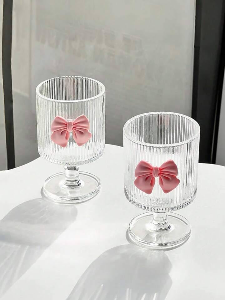 Spaceshoop Glass Cup, 2PCS, 240ml, Clear, Modern, Bowknot, Dishwasher Safe, Reusable, Adult, Home, Cold Drinks