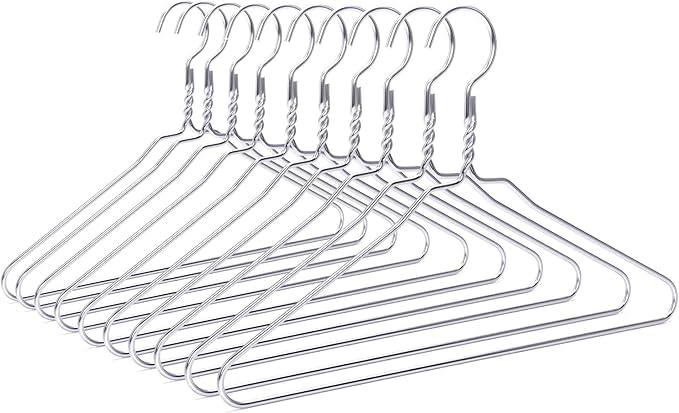Volura Metal Clothes Hangers, Galvanized Wire, Silver, 10 Pieces