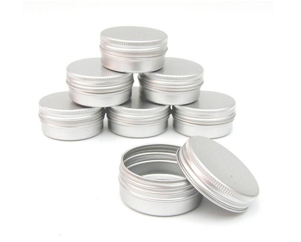 VASANA 12PCS 20g Empty Refill Silver Aluminum Cosmetic Sample Packing Tins with Screw Lids Travel Round Storage Jar for Lip Balm DIY Candles Eye Shadow Powder