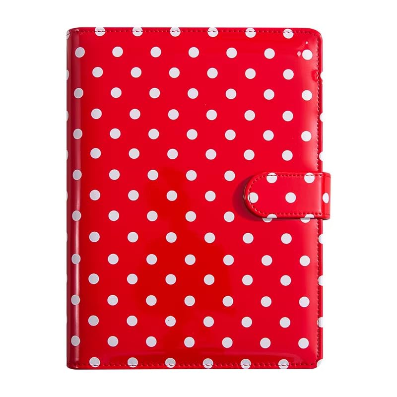 Polka Dot A5 6-Ring Binder Cover, Loose-Leaf Planner, Red, Magnetic Clasp, Card Slot Storage, Pen Holder