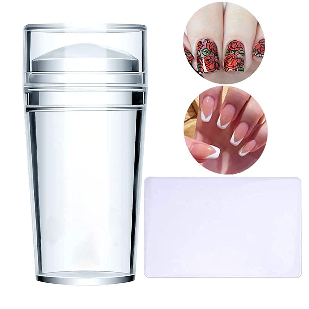 YIFELY Nail Art Stamper French Nail Stamper Clear Silicone Stamping Jelly with Scraper Transparent Visible Body No Misplacement for DIY Nail Decor French Nail Manicure