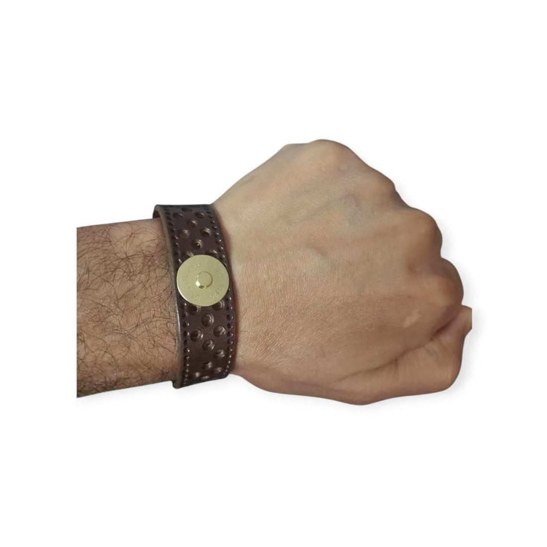 Leather Bracelet, Brown, Perforated Design, Magnetic Snap Closure, Unisex Cuff Style