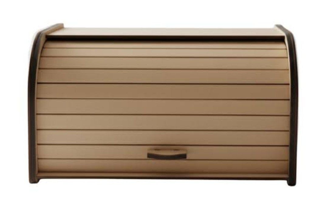 Al Farouk Modern Bread Bread Box - Wooden Bread Basket with Sliding Tractor Lid for Living and Toast, Kitchen Decor Organizer Coffee Bar (Brown) (Light Natural Wood with Brown Sides)