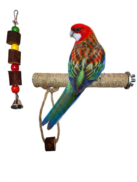 (2pcs Bird Toy Set Accessories for Bird Cage (Natural Jute Rope perch - Natural Block Chewing Hanging Toy