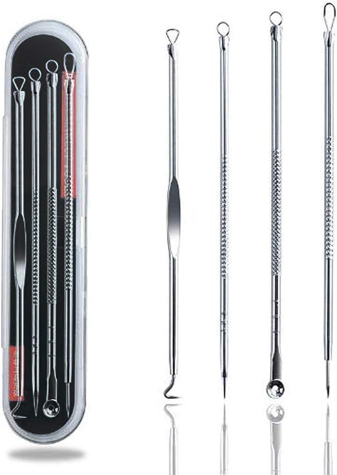 blackhead remover kit pimple and blemish extractor with anti slid handle, Stainless steel needles with a storage case, pack of 4 blackhead remover tools.