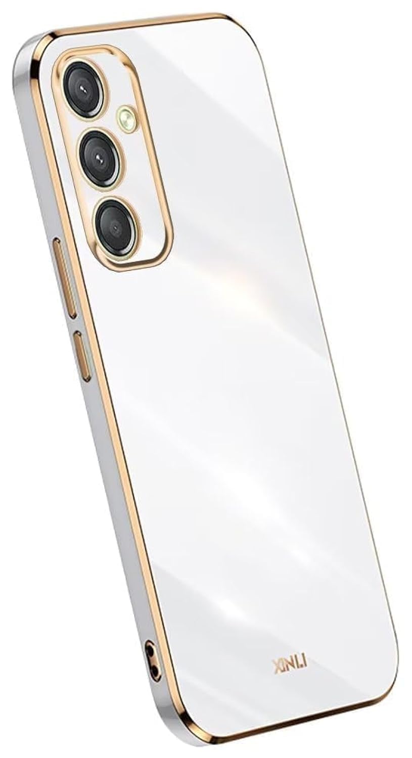 Topme Silicone Case for Samsung Galaxy A25 5G (6.5 Inches), [Mobile Phone Case in Gold Edge Style] - White