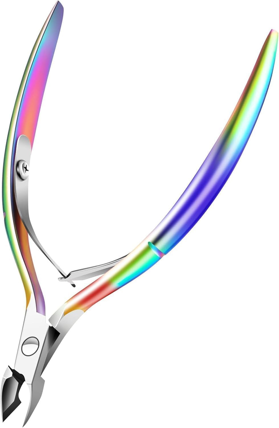 Professional Stainless Steel Cuticle Nippers for Manicure and Pedicure, Precision Cuticle Cutter and Cuticle Remover Tool for Fingernails and Toenails, Comfortable Grip, Iridescent Rainbow