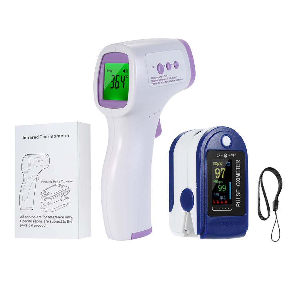 Festnight- Digital Forehead Thermometer Non-contact Infrared Thermometer and Digital Fingertip Pulse Oximeter Oxygen Sensor Saturation PR Pulse Rate Monitor