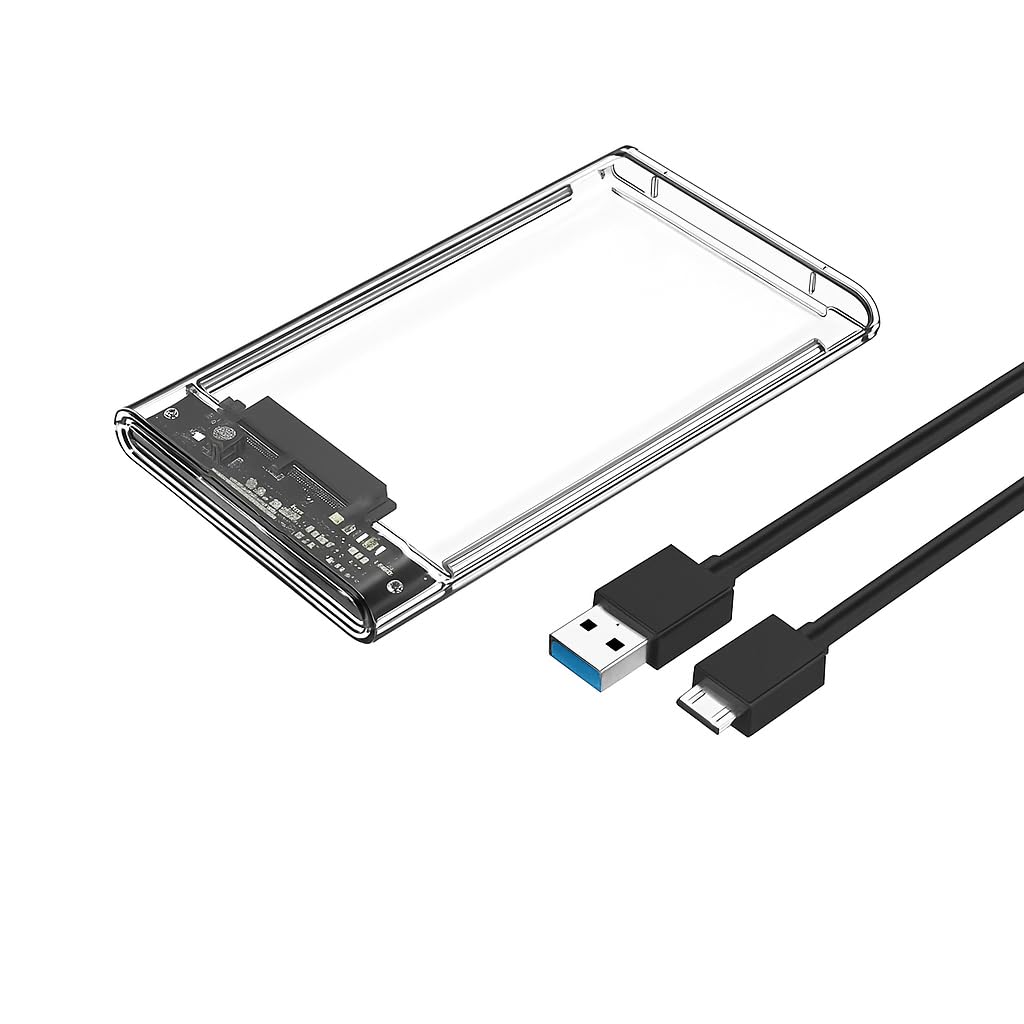 2.5" SATA to USB 3.0 External Hard Drive Enclosure – Transparent Case for 2.5” SSD/HDD, Tool-Free, UASP Supported, High-Speed 5Gbps.