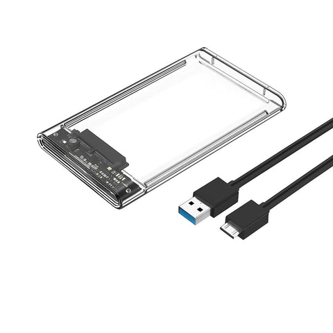 2.5" SATA to USB 3.0 External Hard Drive Enclosure – Transparent Case for 2.5” SSD/HDD, Tool-Free, UASP Supported, High-Speed 5Gbps.