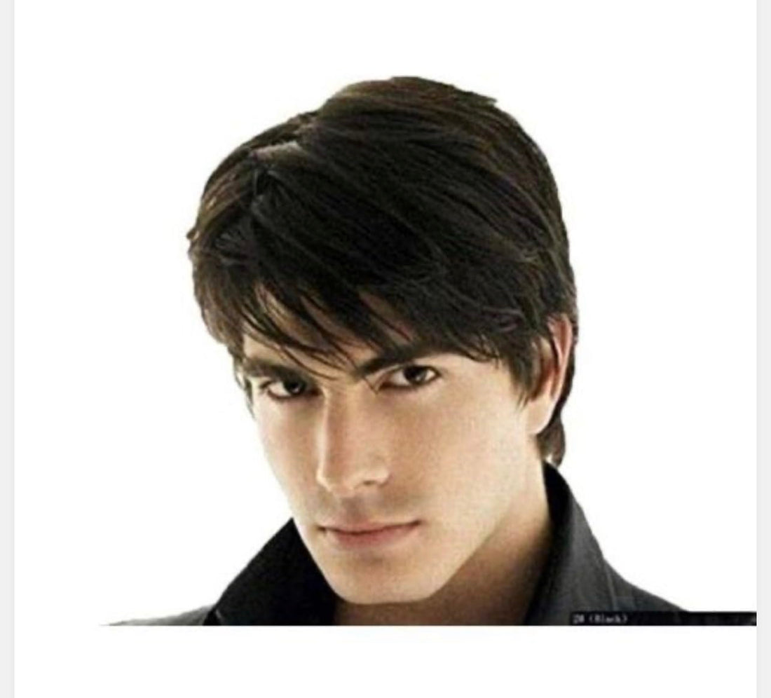 Men's Natural Hair Wig Dark Black Short Stylish Fashion Styling