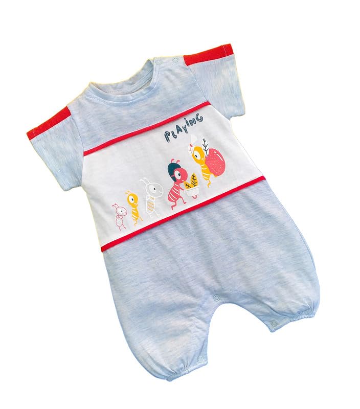My Baby Boys Cotton Short Sleeve Salopette with Ant Print & Snap Buttons