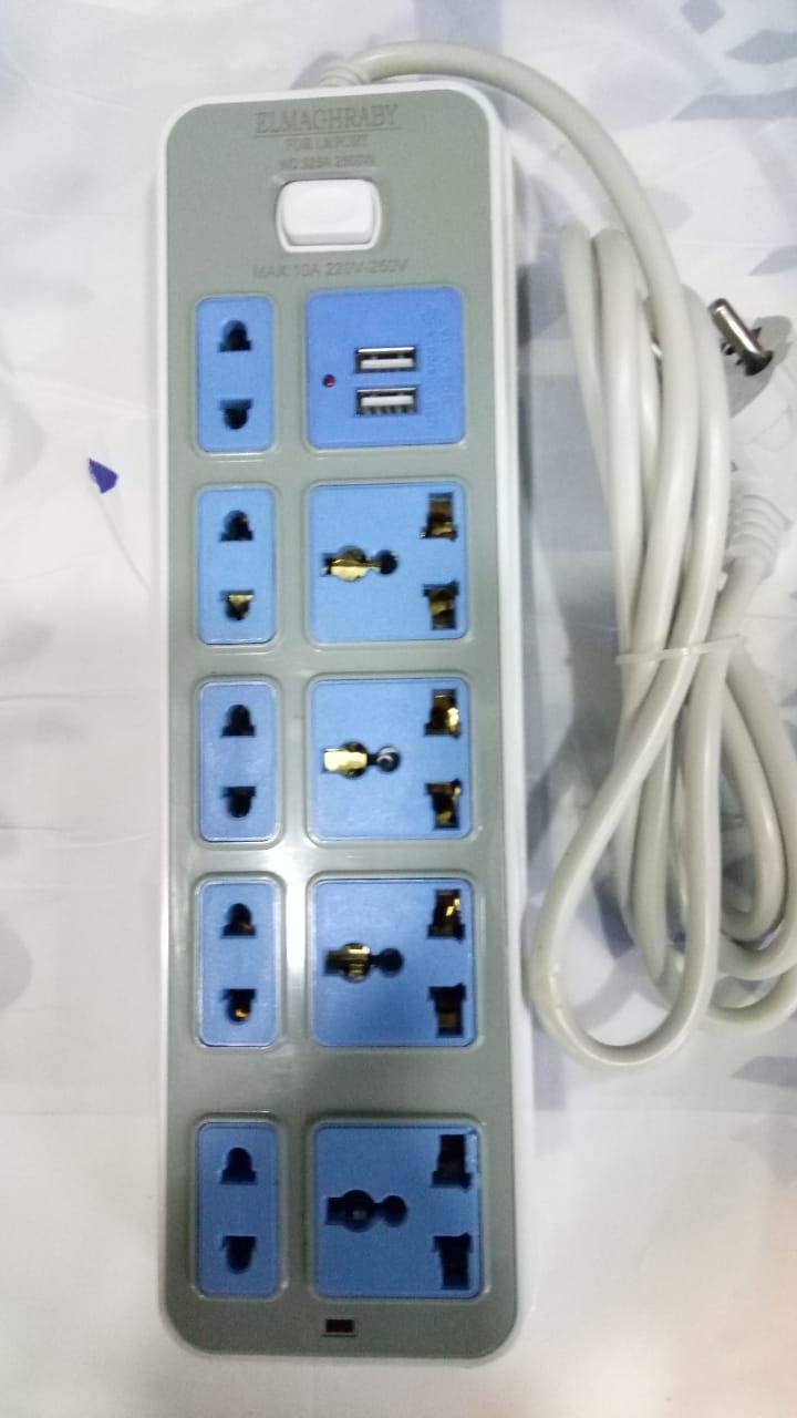 Power Strip - 9 Slots - 2 USB DC 5V /1A -2.1A - 2m