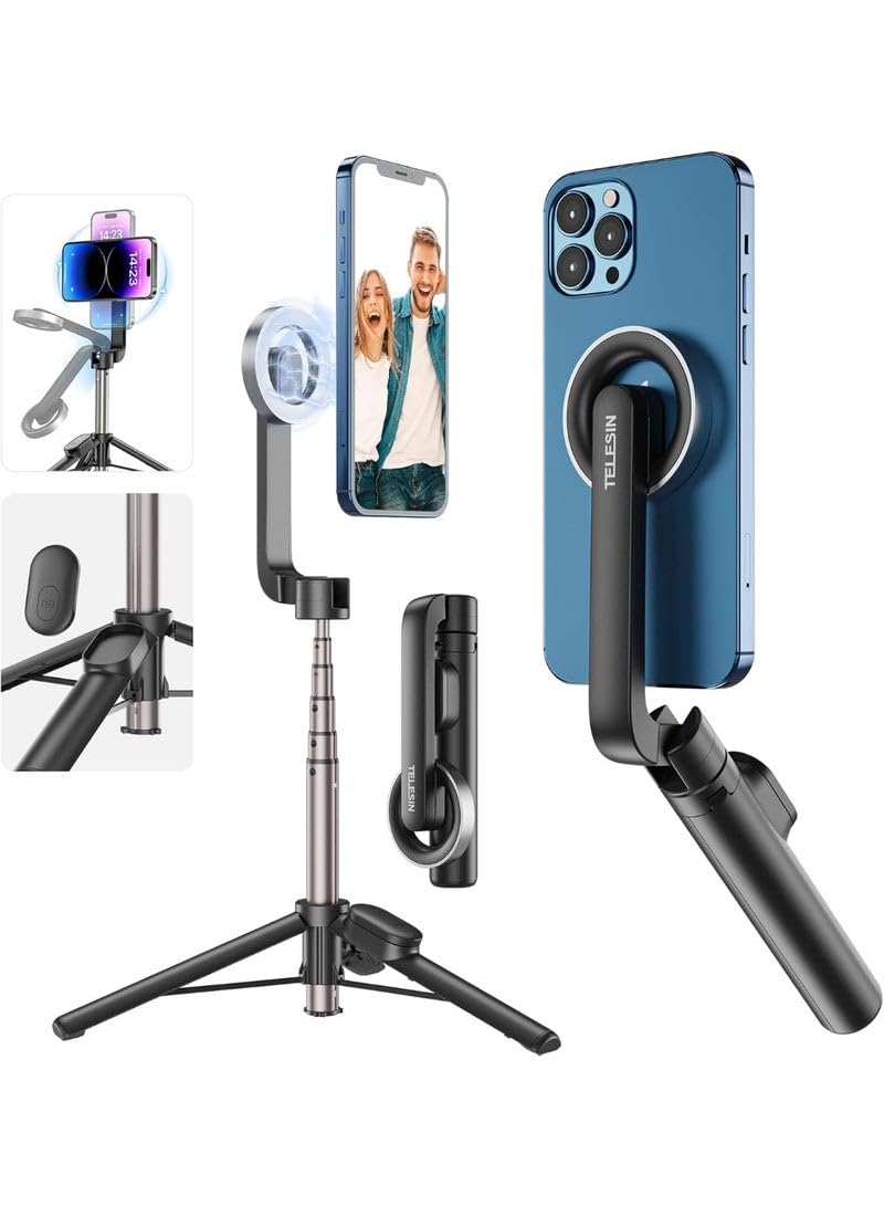 Magnetic Selfie Stick Tripod with Bluetooth Remote Control, 27" Extendable Phone Stand Tripod for Magsafe for iPhone 15 14 13 12 Pro Max Series, All Android Phones with Magnetic Functionality