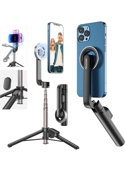 Magnetic Selfie Stick Tripod with Bluetooth Remote Control, 27" Extendable Phone Stand Tripod for Magsafe for iPhone 15 14 13 12 Pro Max Series, All Android Phones with Magnetic Functionality