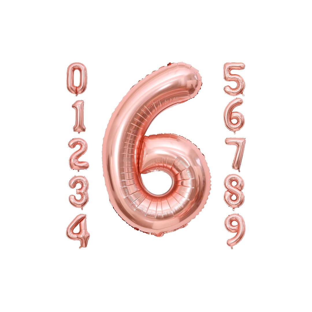 Gold Number Balloons 32 Inch Large Size Digital Balloons for Birthday Celebration Wedding Anniversary, Graduation, Baby Shower Decoration (Rose Gold, Number 6)