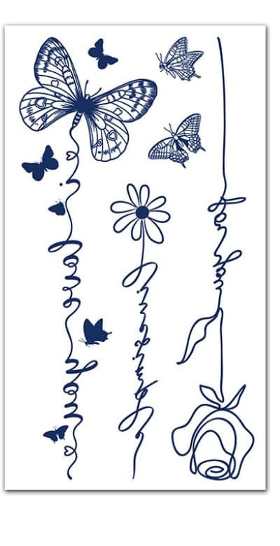 Herbal Temporary Tattoo Stickers, Butterfly and Flower Design, Blue, Waterproof Tattoo Sticker