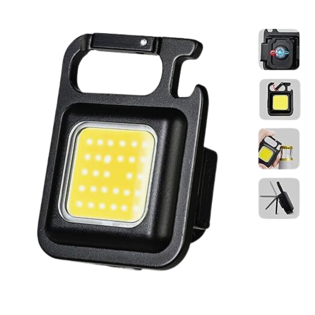 Generic Durable Small LED Keychain Flashlight, Mini LED Work Light, USB Rechargeable, 3 Light Modes Portable Pocket Light with Folding Bracket Bottle Opener for Camping, Walking Dog, Repairing, etc.