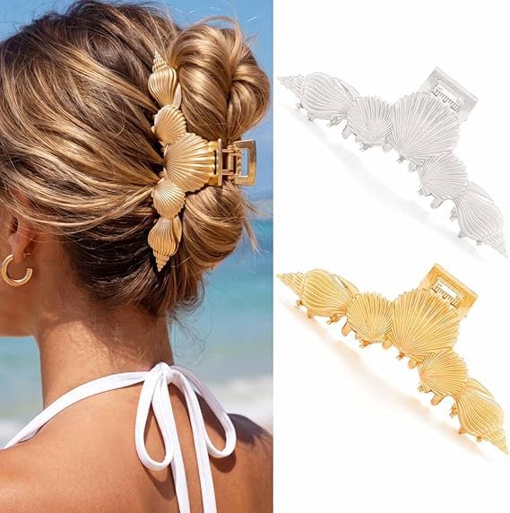 Metal Hair Claw Clips Gold Shell Hair Clips Seashell Claw Clips for Hair Fashion Hair Accessories for Women (Pack of 2)