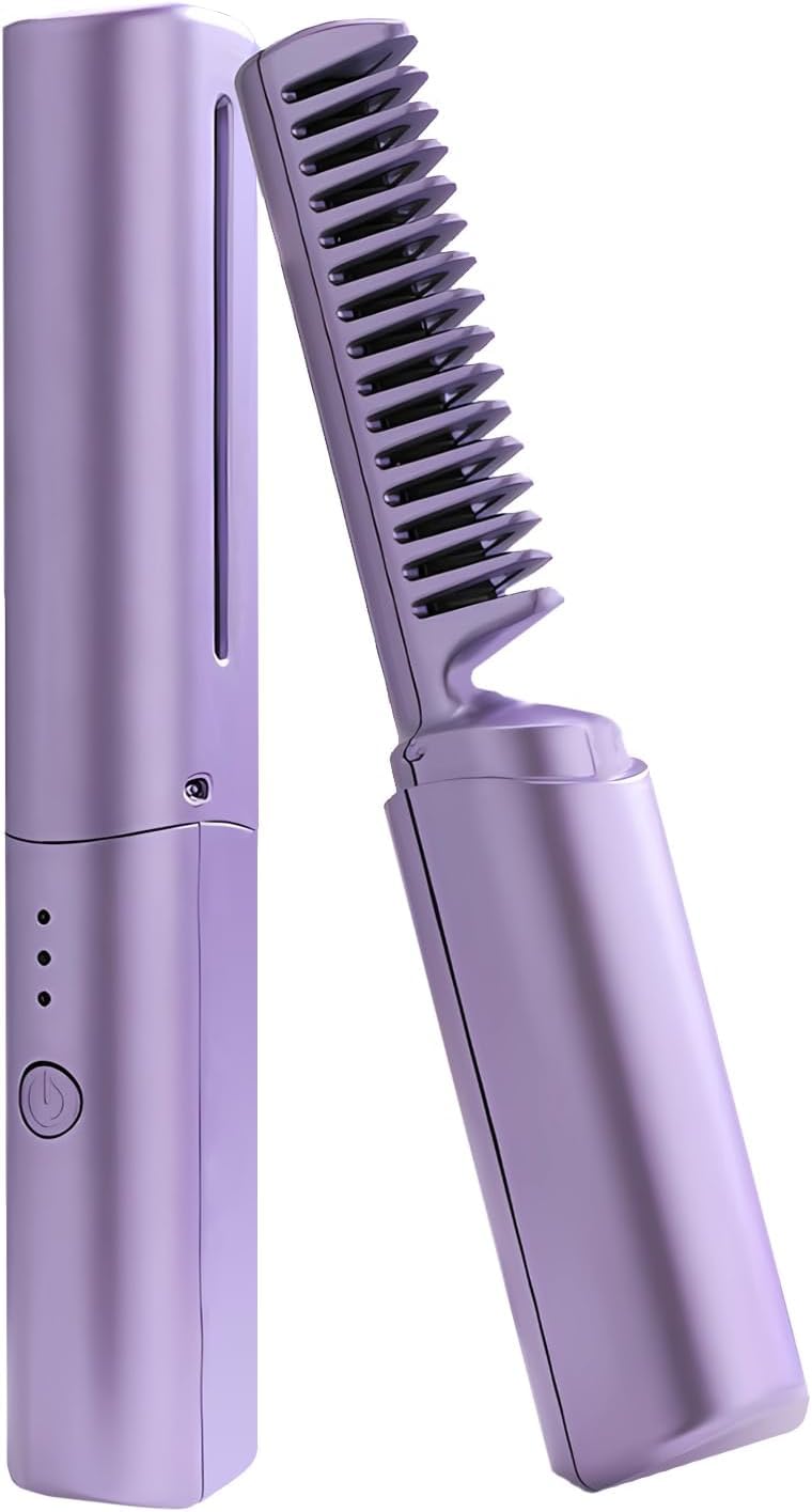 Rechargeable Mini Hair Straightener, Travel Portable USB Charging Cordless Hair Straightener Brush, Three Temperature Adjustments Flat Iron Comb
