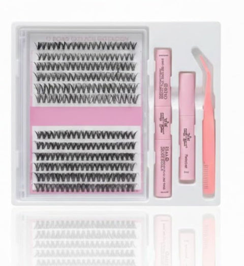 200pcs Lash Clusters Individual Lashes Eyelash Extension Kit D Curl Volume Cluster Eyelashes with Lash Bond and Seal and Lash Tweezers，Application at Home Lash Extension Kit(30p+40p-9to14mixMIX)
